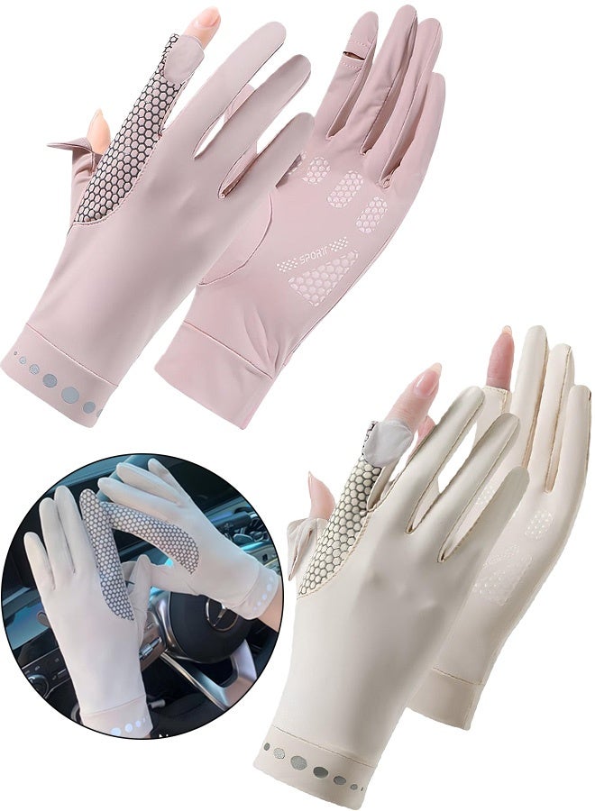 2 زوج من القفازات النسائية UPF 50+ المقاومة للأشعة فوق البنفسجية باللون الوردي البيج القابلة للتنفس وسريعة الجفاف والمضادة للانزلاق وخفيفة الوزن للقيادة وركوب الدراجات والجولف والمشي لمسافات طويلة والأنشطة اليومية في الهواء الطلق - Image 1